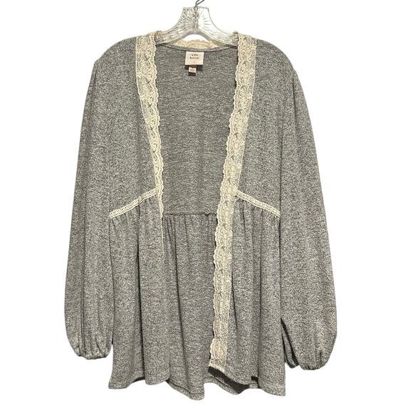 KNOX ROSE M Cardigan Soft Open Front Lace Trim Cottage Boho Country Romantic - Picture 1 of 8